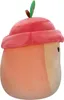 A side view of a plush toy shaped like an acorn with a pink hat. Podgląd zdjęcia produktu