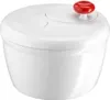 A white salad spinner with a red crank handle is shown against a white background. Voir les images du produit