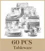 A collection of tableware items arranged in stacks and groups. Produktbild-Vorschau