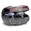 A motorcycle top case with two helmets inside, shown with the lid open. Produktbild-Vorschau
