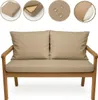A beige cushion set for a garden sofa, shown on a wooden bench. Anteprima dell’immagine prodotto