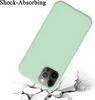 A light green phone case is shown falling onto a cracked white surface, illustrating its shock-absorbing feature. Voir les images du produit