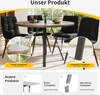 A round dining table with chairs, presented with feature callouts. Produktbild-Vorschau