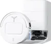A white robot vacuum cleaner and its charging station are shown against a white background. Produktbild-Vorschau