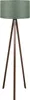 A floor lamp with a green fabric shade and a dark brown tripod base. Anteprima dell’immagine prodotto