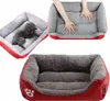 A collage of three images showing a red and gray dog bed with a small dog in one of the beds and hands pressing down on another. Anteprima dell’immagine prodotto