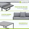 Collage of images showcasing features of a garden lounge set. Produktbild-Vorschau