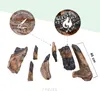A collection of ceramic logs designed to look like burnt wood, with close-up insets showing details of the wood bark and burnt wood texture. A scale indicator is also present. Anteprima dell’immagine prodotto