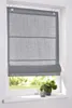 A grey Roman blind is installed in a window, with a small potted plant on the windowsill below. Produktbild-Vorschau