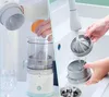 A collage showing a portable juicer being used and cleaned. Produktbild-Vorschau