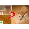 A collage showing a damaged floor, a red arrow indicating a change, and an office chair on a protective mat. Produktbild-Vorschau