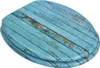 A toilet seat with a distressed blue wood design. Náhľad obrázku produktu