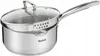 A stainless steel pot with a glass lid and a handle, shown on a white background. Produktbild-Vorschau
