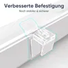 A close-up of a clear plastic mounting clip for a roller blind, attached to a white roller blind mechanism. Produktbild-Vorschau