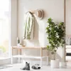 An entryway scene with a coat rack, bench, and plant. Podgląd zdjęcia produktu