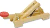 A wooden catapult model with a red projectile on a white background. Produktbild-Vorschau