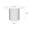 A line drawing of a round dining table with a fluted pedestal base, showing dimensions. Produktbild-Vorschau