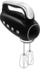 A black SMEG hand mixer with silver accents is shown against a white background. Podgląd zdjęcia produktu