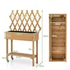 A diagram showing the dimensions of a wooden planter box with a trellis and a shelf. Produktbild-Vorschau