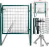 A collage of images showing a green metal garden gate, its dimensions, a close-up of the lock and keys, and a set of keys. Náhľad obrázku produktu