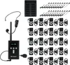 A collection of audio tour guide system components, including a base station, multiple receivers with earbuds, and charging accessories, arranged on a white background. Anteprima dell’immagine prodotto