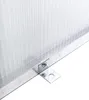 Close-up of a metal bracket attached to a clear, ribbed panel and a silver frame. Náhled obrázku produktu