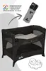 A travel crib with a carrying bag and marketing text. Produktbild-Vorschau