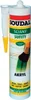 A tube of Soudal acrylic sealant with a nozzle attached. Produktbild-Vorschau