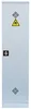 A tall, narrow, light gray cabinet with a lock and two diamond-shaped ventilation grilles. Produktbild-Vorschau