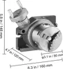 A close-up, angled view of a precision indexing tool with a three-jaw chuck and measurement markings. Produktbild-Vorschau