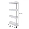 A white four-tier rolling storage cart with dimensions indicated. Náhled obrázku produktu
