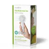 A product box for a handheld mini fan, with a lifestyle image of a person using it on the side. Produktbild-Vorschau