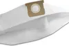 A close-up of a white vacuum cleaner bag with a brown cardboard attachment. Produktbild-Vorschau