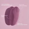 A purple hairbrush is shown with descriptive text highlighting its features. Produktbild-Vorschau