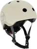 A beige helmet with gray accents and black straps is shown against a white background. Náhled obrázku produktu