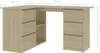 An L-shaped corner desk with drawers and shelves, shown with dimensions indicated. Produktbild-Vorschau