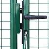 A close-up view of a green metal garden gate lock and handle mechanism with two keys attached. Produktbild-Vorschau