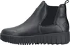 A side view of a black Rieker women's ankle boot with a platform sole. Voir les images du produit