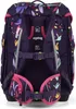 The back of a purple backpack with a colorful floral pattern. Produktbild-Vorschau