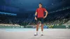 A digital rendering of a male tennis player standing on a tennis court in a stadium. Produktbild-Vorschau