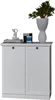 A white cabinet with two doors and decorative items on top. Produktbild-Vorschau
