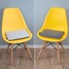 Two views of a yellow chair with a gray felt seat cushion on it. Produktbild-Vorschau