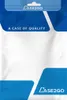 A white plastic packaging bag with blue geometric patterns and brand logos. Produktbild-Vorschau