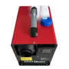 A top-down view of a red diesel heater with a black exhaust pipe and a digital control panel. Produktbild-Vorschau