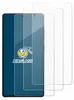 Three screen protectors are shown layered on top of each other, with the front-most protector displaying a logo and text. Produktbild-Vorschau