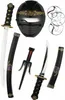 A collection of ninja-themed toy weapons and accessories laid out on a white background. Produktbild-Vorschau