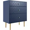 A navy blue dresser with three drawers and gold knobs, shown against a white background. Produktbild-Vorschau
