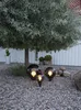 Three spherical garden lights are placed on a gravel ground under a tree, with a white building in the background. Produktbild-Vorschau