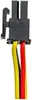 A close-up of a black electrical connector with three wires (yellow, black, and red) extending from it. Náhled obrázku produktu