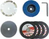 A collection of cutting and grinding discs, along with an Allen wrench, arranged on a white background. Podgląd zdjęcia produktu